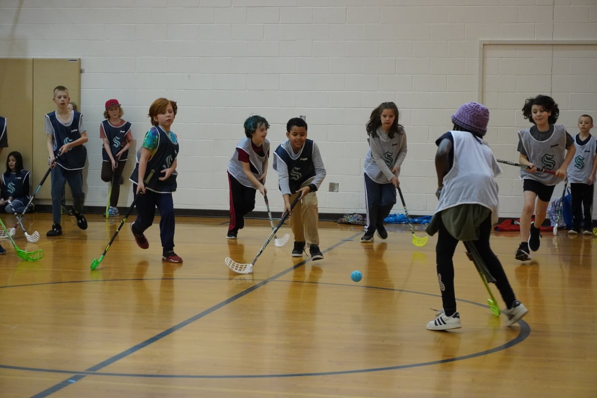 Chase Lake Elementary ball hockey