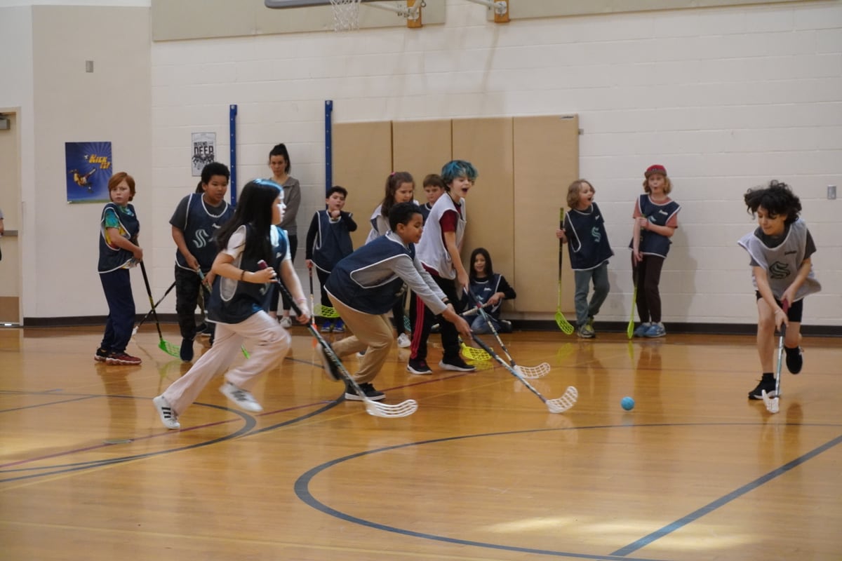 Chase Lake Elementary ball hockey